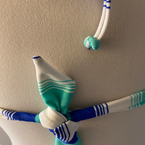 NWT Hobie Boho blue striped bikini top with orange string accents. Medium. Fun. - Picture 5 of 8